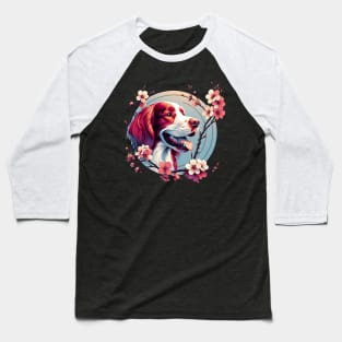 Joyful Irish Red and White Setter Amidst Spring Cherry Blossoms Baseball T-Shirt